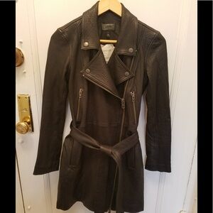 CURRENT/ELLIOTT long lamb leather Moto trench coat